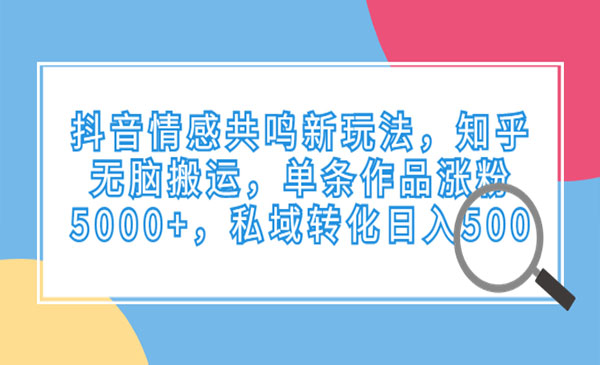 抖音情感共鸣新玩法知乎无脑搬运，单条作品涨粉，私域转化500